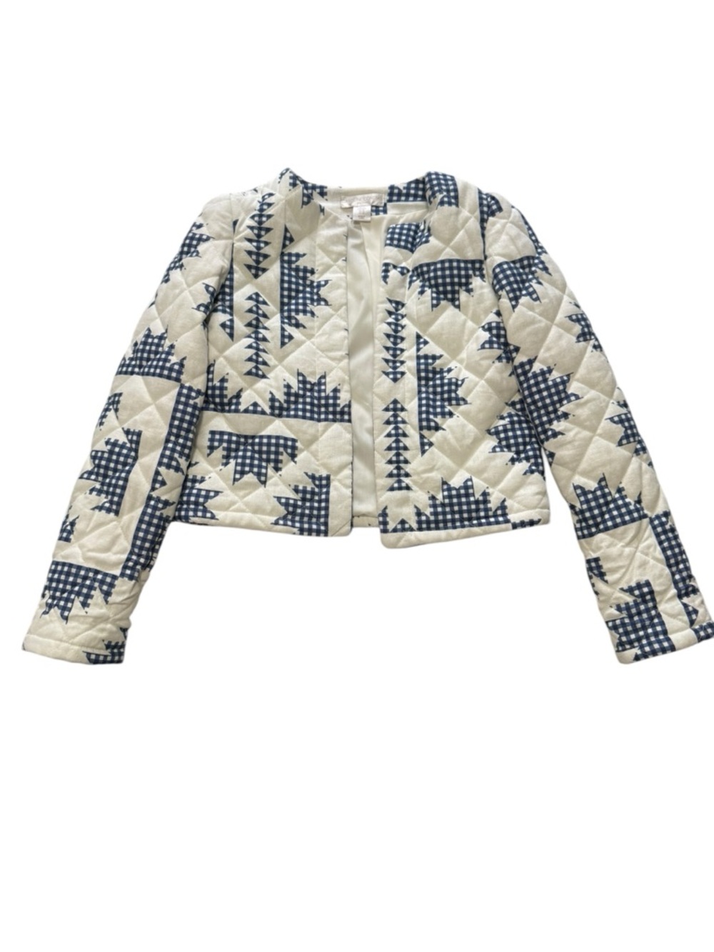 Caroline Constas Quilted Linen Blend Jacket/ Blazer with Navy Print size XS - Picture 2 of 7